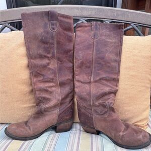 Gianni Bini Brown Leather Boots with Plaid Lining